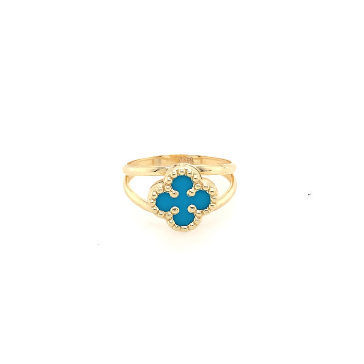 40374 14K YELLOW GOLD TURQUOISE CLOVER WITH SPLIT SHANK RING