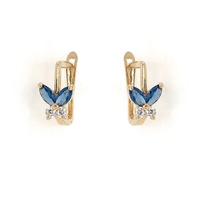 31230 14K YELLOW GOLD BLUE AND CUBIC BUTTERFLY ON FRENCHBACKS
