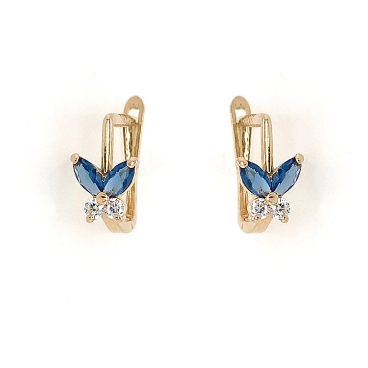31230 14K YELLOW GOLD BLUE AND CUBIC BUTTERFLY ON FRENCHBACKS