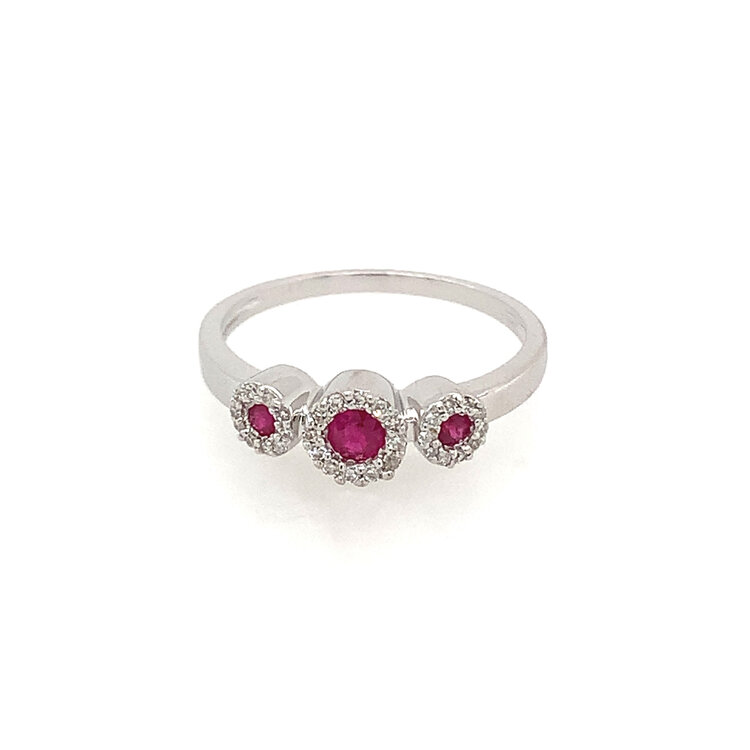 40376 14K WHITE GOLD .20TCW DIAMOND HALO PPF RUBY RING
