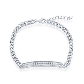 T-8011 STERLING SILVER MICRO PAVE ID CUBAN CHAIN BRACELET