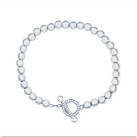 T-8145 STERLING SILVER BEADED TOGGLE CUBIC ZIRCONIA BRACELET