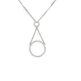 70457 18K WHITE GOLD .23TCW DIAMOND OPEN DOUBLE DANGLING CIRCLE PENDANT SET