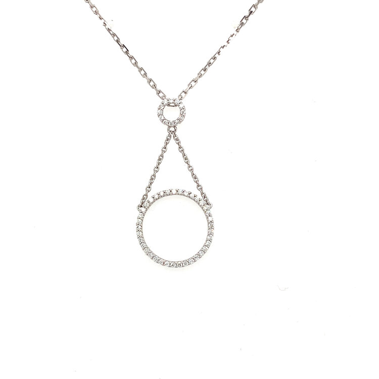 70457 18K WHITE GOLD .23TCW DIAMOND OPEN DOUBLE DANGLING CIRCLE PENDANT SET