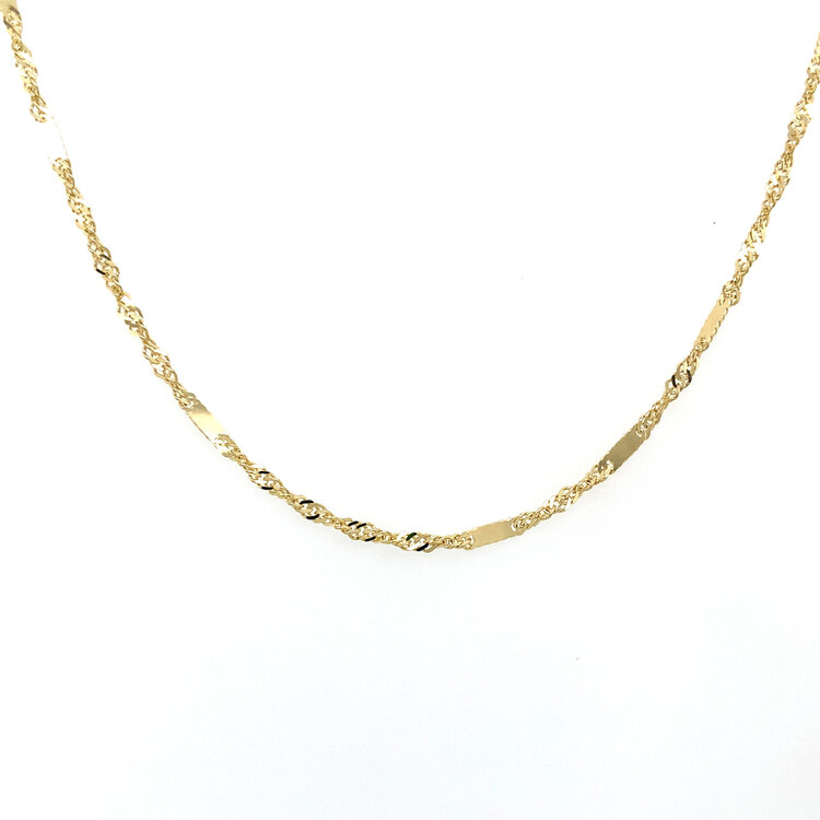 50392 14K YELLOW GOLD 16" MIRROR BAR WITH SINGAPORE LINK CHAIN