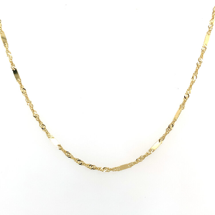 50395 14K YELLOW GOLD 20" THIN MIRROR BAR WITH SINGAPORE LINK CHAIN