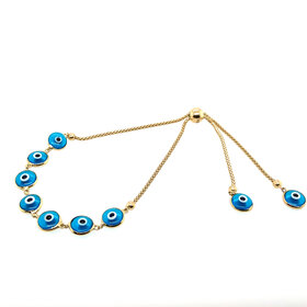 20328 14K YELLOW GOLD MULTI EVIL EYE BOLO BRACELET