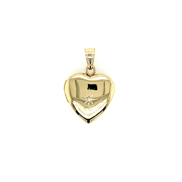 78133 14K YELLOW GOLD .75" HEART LOCKET WITH DIAMOND STARBURST