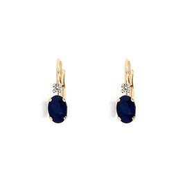 31236 14K YELLOW GOLD OVAL SAPPHIRE DIAMOND HANGING EARRINGS