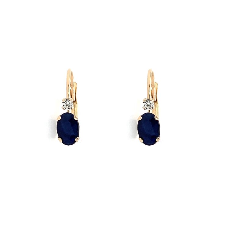 31236 14K YELLOW GOLD OVAL SAPPHIRE DIAMOND HANGING EARRINGS