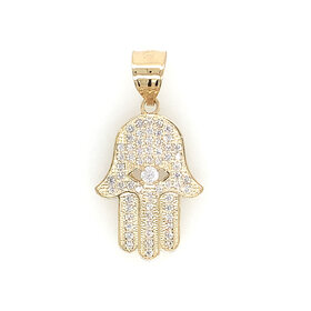 78135 14K YELLOW GOLD CUBIC ZIRCONIA HAMSA 1" CHARM