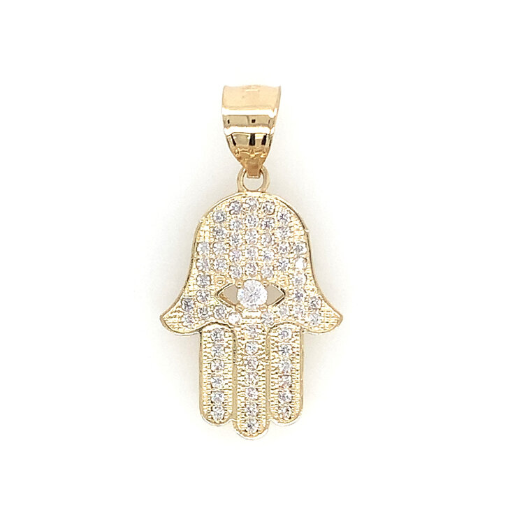 78135 14K YELLOW GOLD CUBIC ZIRCONIA HAMSA 1" CHARM