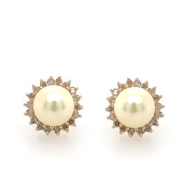 31240 14K YELLOW GOLD 7MM PEARL AND DIAMOND HALO STUDS