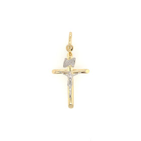 77329 14K TWO TONE INRI CRUCIFIX 1" SLANTED EDGES