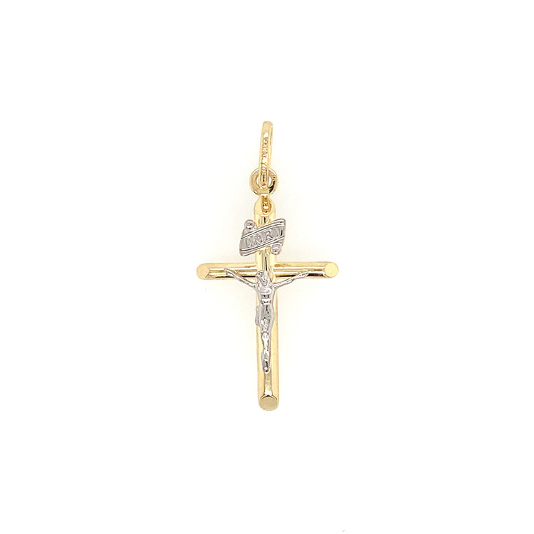 77329 14K TWO TONE INRI CRUCIFIX 1" SLANTED EDGES