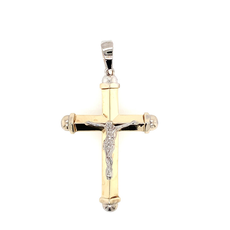 77425 14K TWO TONE POINTED CRUCIFIX WITH WHITE END CAPS