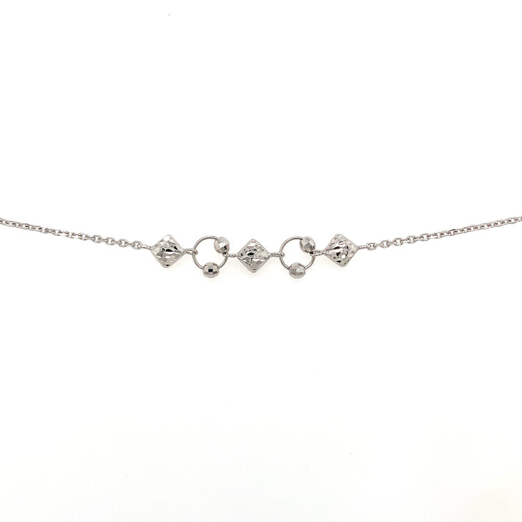 20345 14K WHITE GOLD DIAMOND CUT RHOMBUS SHAPE WITH CIRCLES ANKLET BRACELET