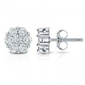 31246 14K WHITE GOLD .15TCW CLUSTER DIAMOND SINGLE STUD PUSH BACK