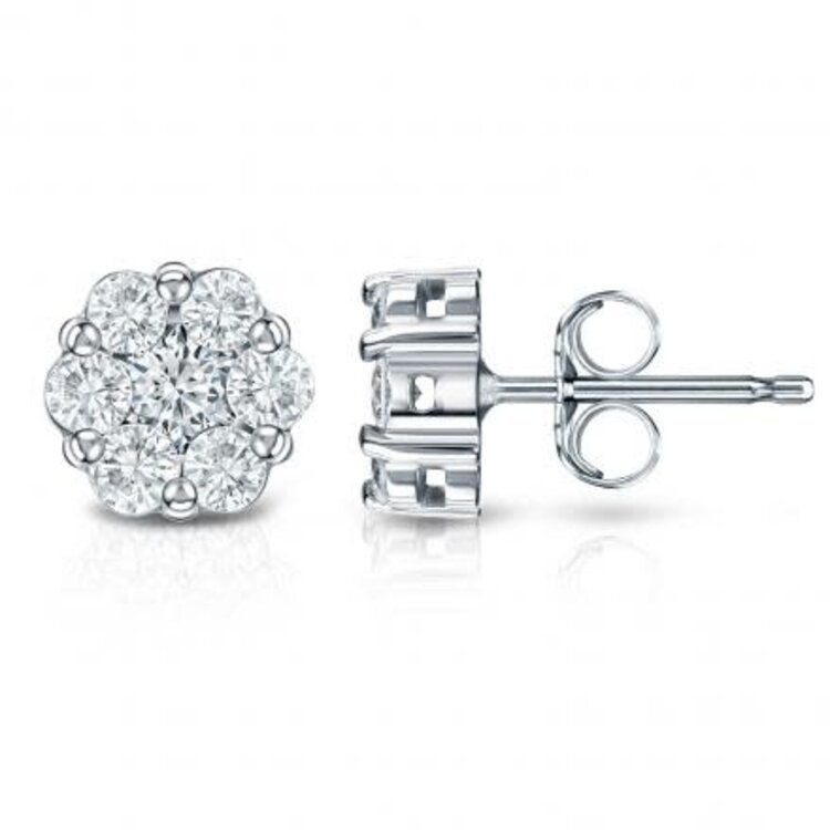 31246 14K WHITE GOLD .15TCW CLUSTER DIAMOND SINGLE STUD PUSH BACK