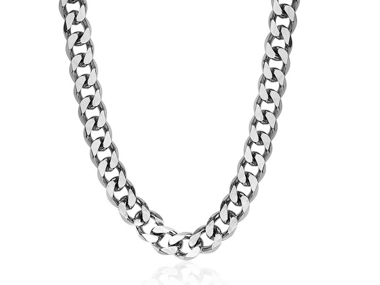 SN30 ITALGEM STAINLESS STEEL MATE CENTER HIGH POLISH EDGES 11MM CURB LINK CHAIN 22'' + 2''