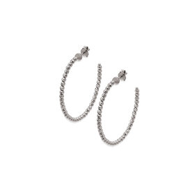 80720 STERLING SILVER MOON CUT BEADED POST HOOPS 1.5’’