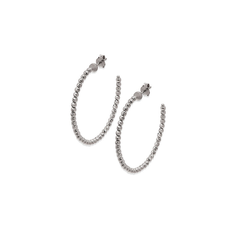 80720 STERLING SILVER MOON CUT BEADED POST HOOPS 1.5’’