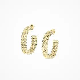 80722 STERLING SILVER YELLOW GOLD PLATE DOUBLE ROW MOON CUT BEADED HOOPS 1’’