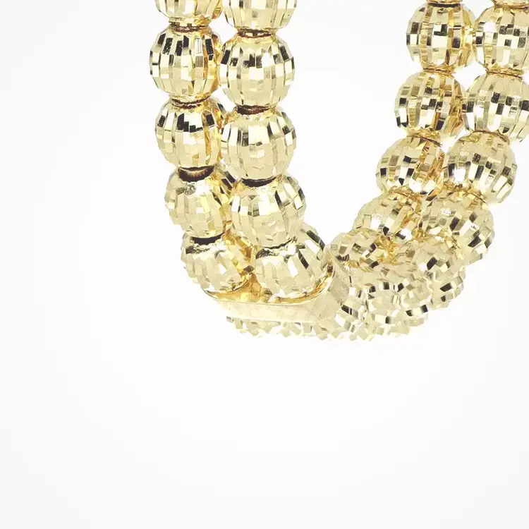 80722 STERLING SILVER YELLOW GOLD PLATE DOUBLE ROW MOON CUT BEADED HOOPS 1’’