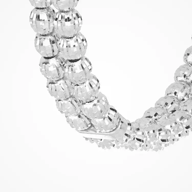 80723  STERLING SILVER DOUBLE ROW CHECKERBOARD CUT BEADED HOOPS 1.5’’