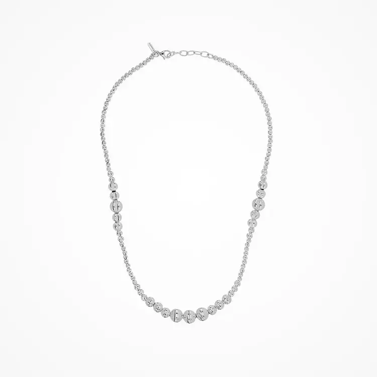 80726 STERLING SILVER CHECKERBOARD CUT BEADED GRADUATING STYLE NECKLACE 18’’