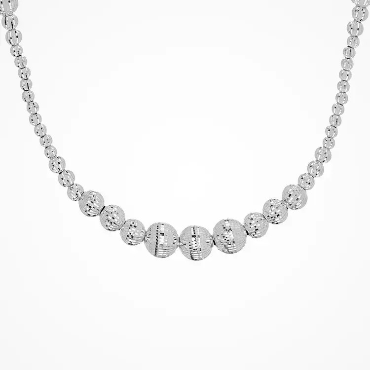 80726 STERLING SILVER CHECKERBOARD CUT BEADED GRADUATING STYLE NECKLACE 18’’