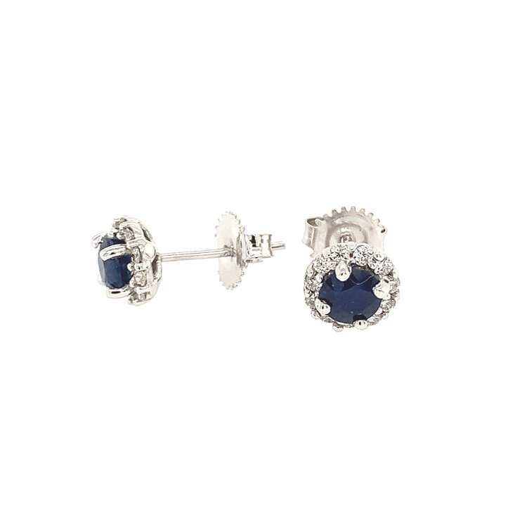 31249 14K WHITE GOLD ROUND SAPPHIRE CENTER WITH .22CT DIAMOND HALO STUDS
