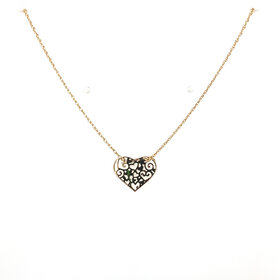 60178 14K YELLOW GOLD FILIGREE HEART SLIDER ON 18" THIN SINGAPORE CHAIN
