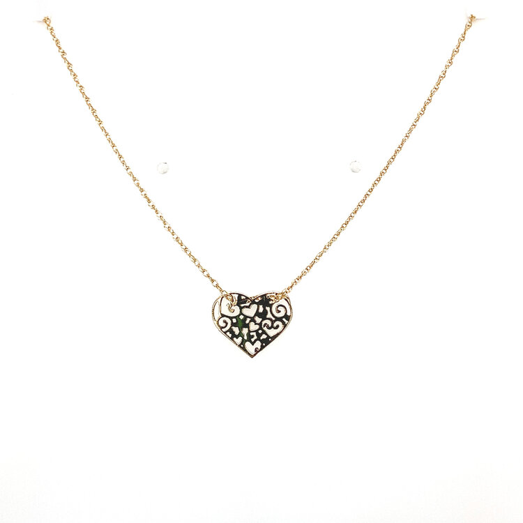 60178 14K YELLOW GOLD FILIGREE HEART SLIDER ON 18" THIN SINGAPORE CHAIN