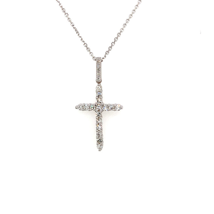 70474 14K WHITE GOLD .44CT DIAMOND CROSS WITH DIAMOND BAIL PENDANT SET