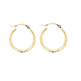 31089 14K YELLOW GOLD .75" DIAMOND CUT HOOPS