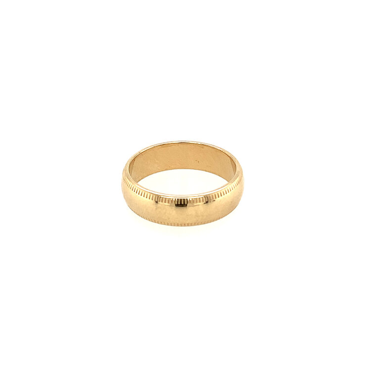 475366 14K YELLOW GOLD HIGH POLISH 5MM CUT DESIGN EDGES WEDDING BAND