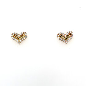 31254 14K YELLOW GOLD DIAMOND CUT HEART CUBIC ZIRCONIA STUDS
