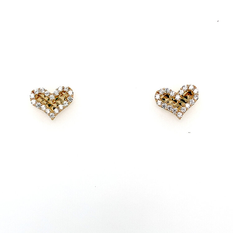 31254 14K YELLOW GOLD DIAMOND CUT HEART CUBIC ZIRCONIA STUDS