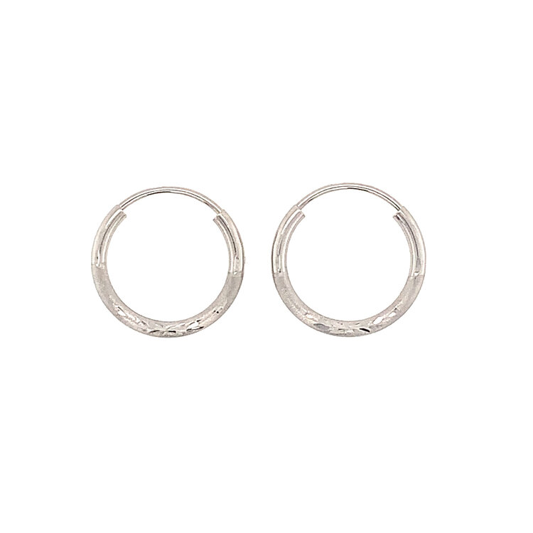 31256 14K WHITE GOLD DIAMOND CUT AND SATIN FINISH ENDLESS HOOPS 14MM