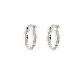 31260 14K WHITE GOLD SMALL DIAMOND CUT KNIFE EDGE CENTER HOOPS