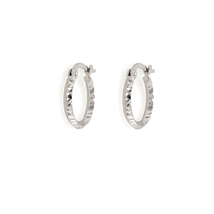 31260 14K WHITE GOLD SMALL DIAMOND CUT KNIFE EDGE CENTER HOOPS