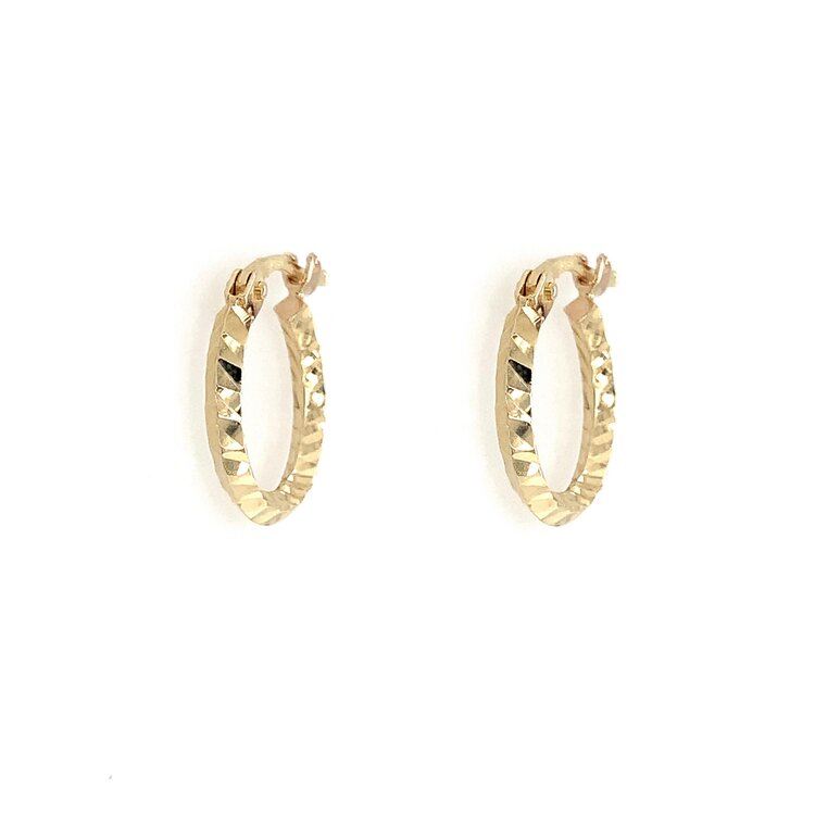 31257 14K YELLOW GOLD SMALL DIAMOND CUT KNIFE EDGE HOOPS