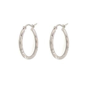 31262 14K WHITE GOLD 19MM SATIN FINISH LEAF DESIGN HOOPS