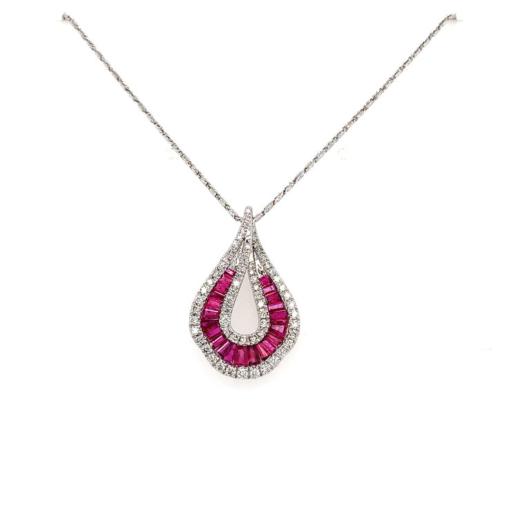 70480 14K WHITE GOLD .40CT DIAMOND WITH .83CT RUBY SWIRL SLIDER PENDANT