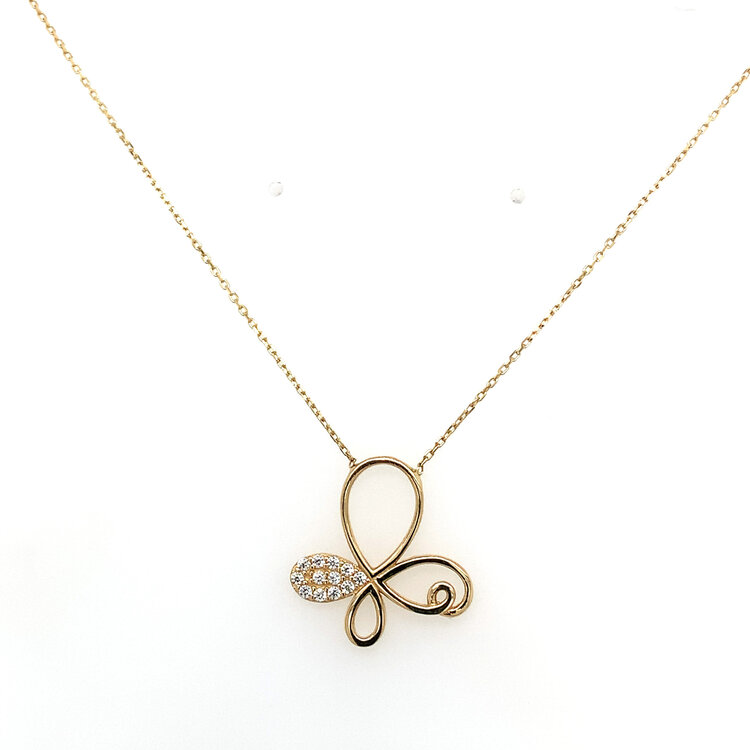 70483 14K YELLOW GOLD CUBIC ZIRCONIA  SIDEWAY BUTTERFLY  NECKLACE
