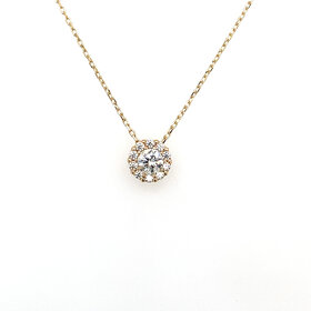 70486 14K YELLOW GOLD CUBIC ZIRCONIA HALO ROUND NECKLACE