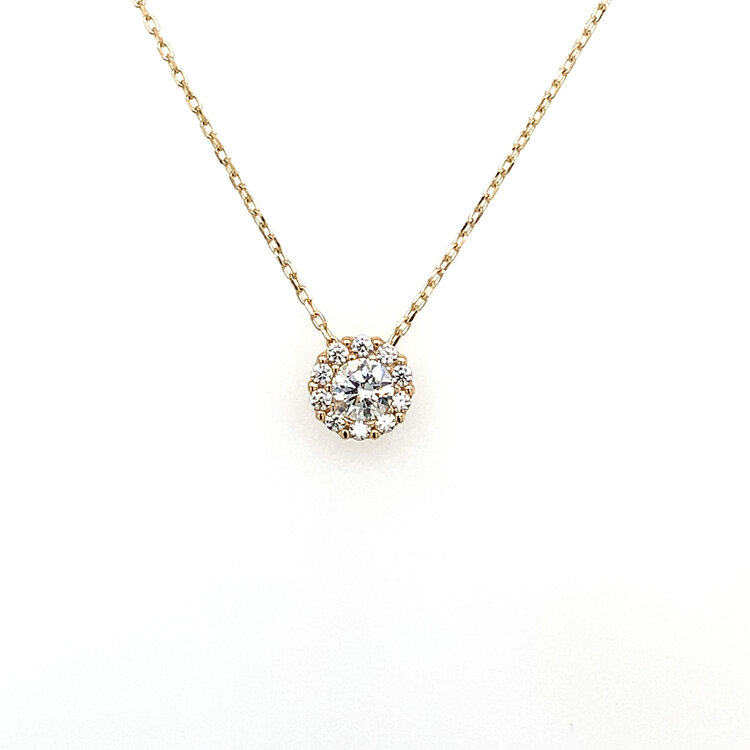 70486 14K YELLOW GOLD CUBIC ZIRCONIA HALO ROUND NECKLACE