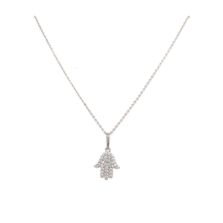 70492 14K WHITE GOLD CUBIC ZIRCONIA HAMSA PAVE SET PENDANT SET
