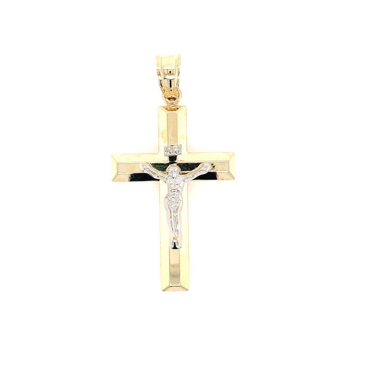 77332 14K TWO TONE HIGH POLISH 3D SQUARE CRUCIFIX 2.25''